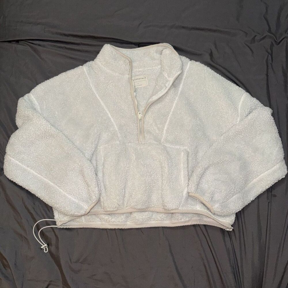 Aeropostale Women's Sherpa Fleece Quarter Zip Pullover Size Large White Jacket